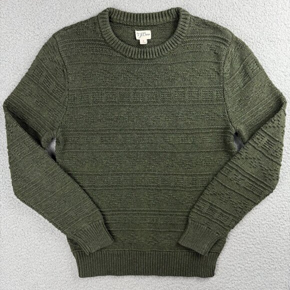 J Crew Sweater Men Small Olive Green Combination Guernsey Stitch Knit Sweatshirt - Picture 1 of 8